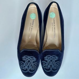Stubbs & Wootton | Navy Blue Velvet Embroidered Loafers